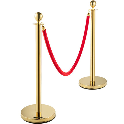 Crowd Control Stanchion Posts Set, 2 Gold, 1.5m Red Rope