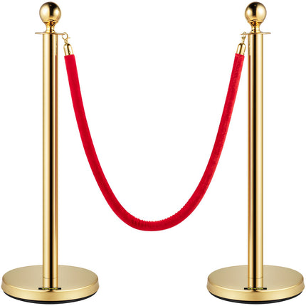 Crowd Control Stanchion Posts Set, 2 Gold, 1.5m Red Rope