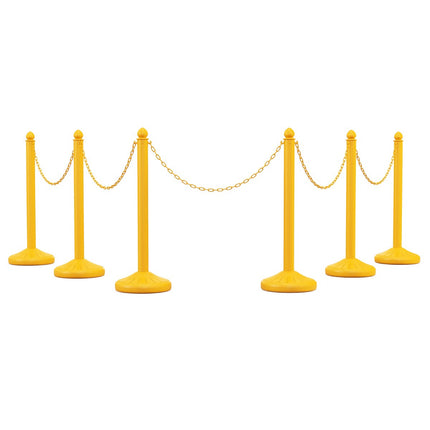 Ensemble de poteaux de contrôle des foules, 6 poteaux, 5 chaînes, jaune