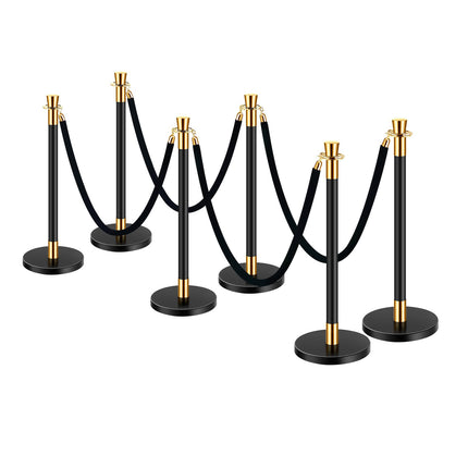 Crowd Control Stanchion Set, 6 Posts 5 Ft, 4 Velvet Ropes