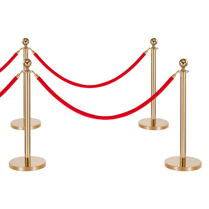 Crowd Control Stanchion Set, 8 Posts, Ropes, Red Carpet