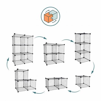 Ensemble d'étagères cubiques - Cubes de rangement modulaires en fil métallique