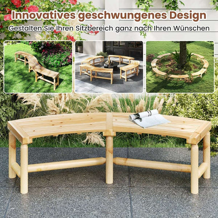Geschwungene Outdoor-Holzbank für 2-3 Personen, 170 cm