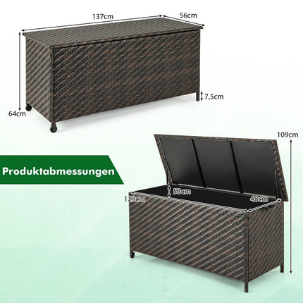 Boîte à coussins avec roulettes et capacité de 320 L, boîte de rangement étanche en polyrotin