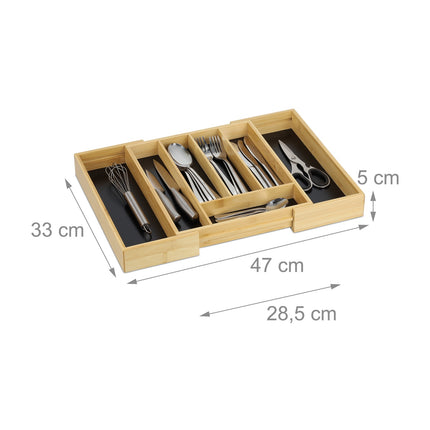 Besteckkasten, verstellbar, Bambus, Schwarz MDF