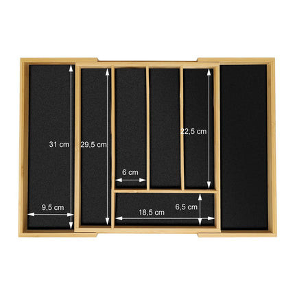 Besteckkasten, verstellbar, Bambus, Schwarz MDF