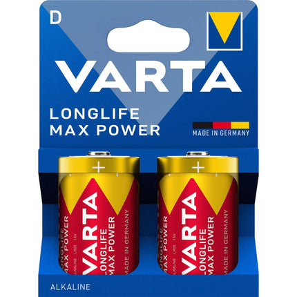 D Batteries, Longlife Max Power, 2-Pack