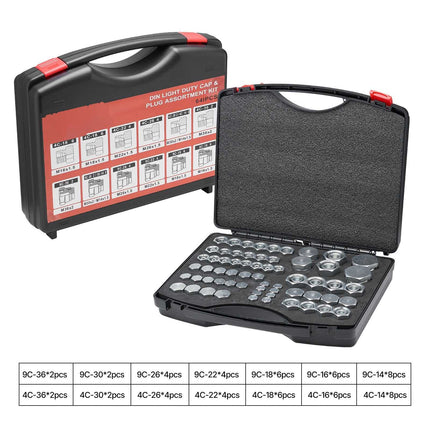 DIN Hydraulic Cap and Plug Kit, 64-Piece, Sizes 14–36