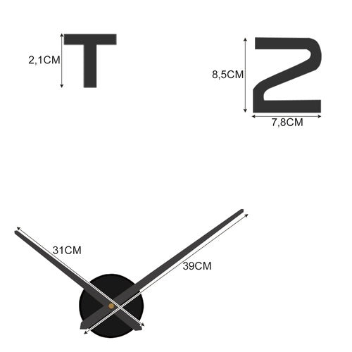 DIY 3D Wanduhr, Schwarz, 60–130 cm, Geräuschlos, Loft-Stil