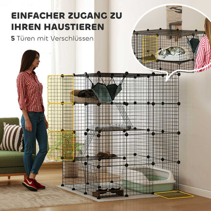 Cage à chat DIY avec centre d'activités, 4 niveaux, 5 portes