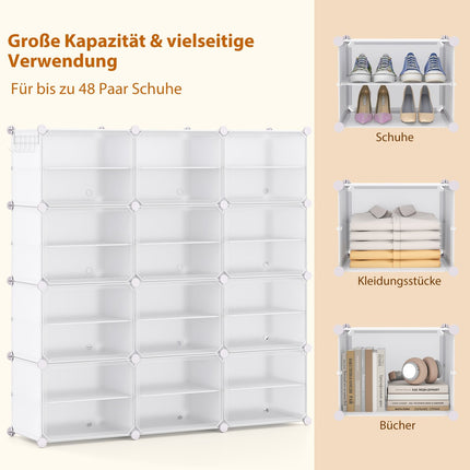 Étagère à chaussures DIY avec 12 compartiments pour 48 paires, blanche
