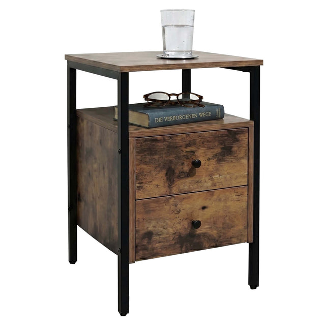 Table de chevet marron foncé, 2 tiroirs, 61 x 40 x 40 cm