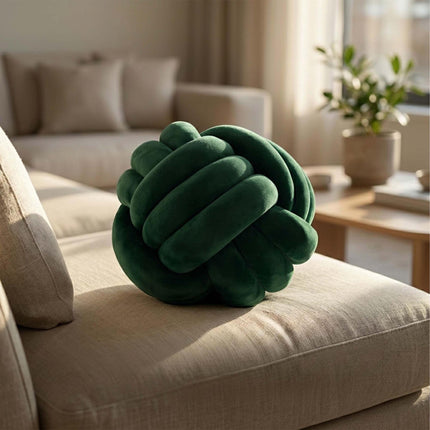 Dunkelgrünes Knoten-Kissen – 25 cm, Polyester-Schaumstoff