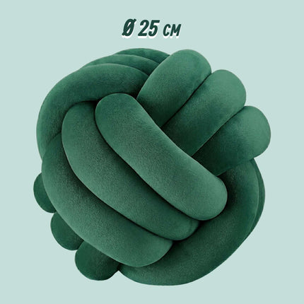 Dunkelgrünes Knoten-Kissen – 25 cm, Polyester-Schaumstoff