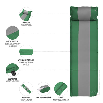 Tapis de camping autogonflant vert foncé, compact