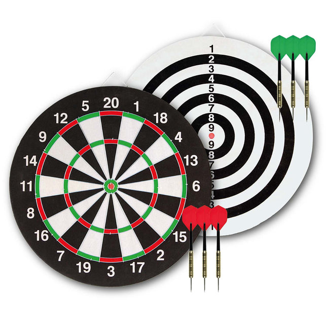 Dartscheiben-Set mit 6 Messingpfeilen, doppelseitig, 45 cm