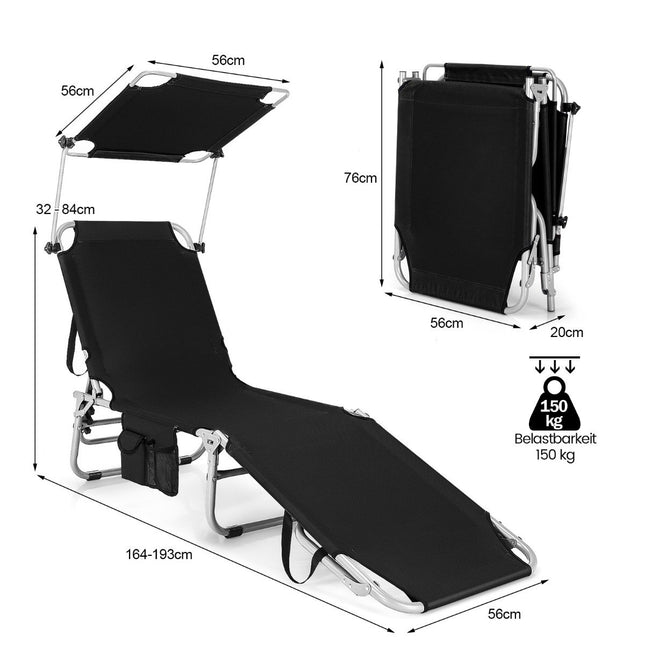 Liegestuhl Klappbar Strandliege für Outdoor Schwarz
