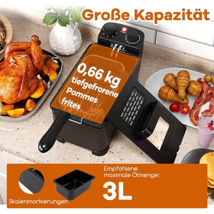 Friteuse 2000 W, capacité d'huile 3 L, thermostat réglable