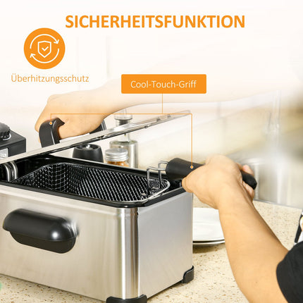 Fritteuse, 3 Liter, 2.000W Leistung, transparenter Deckel, Cool-Touch-Griff, schwarz