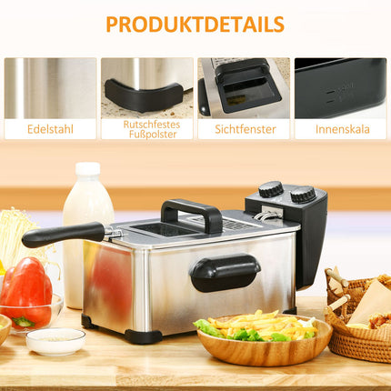 Fritteuse, 3 Liter, 2.000W Leistung, transparenter Deckel, Cool-Touch-Griff, schwarz