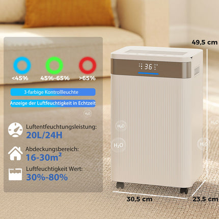 Déshumidificateur, réservoir de 4,5 L, minuterie 24 heures, affichage LED