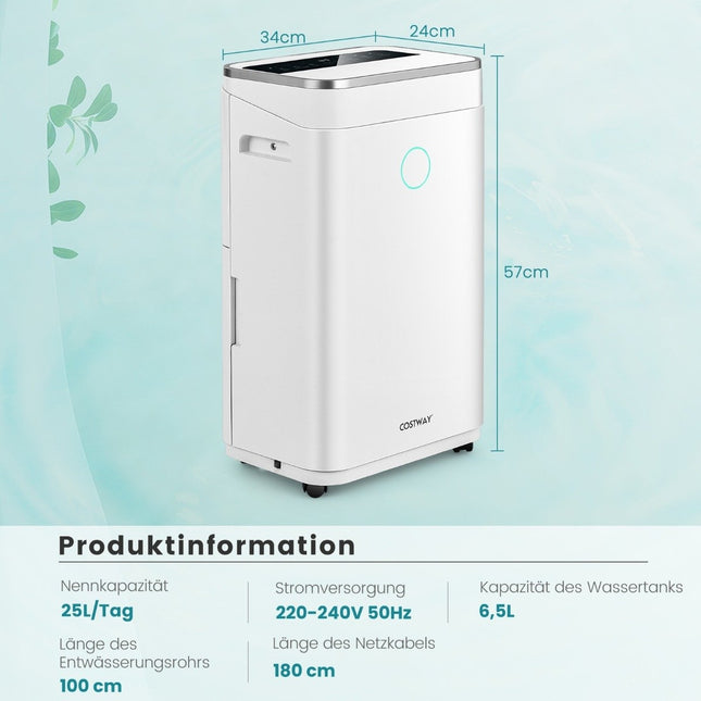 Déshumidificateur avec réservoir d'eau de 6,5 L pour jusqu'à 30 à 25 L/jour
