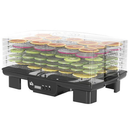 Déshydrateur déshydrateur avec 6 compartiments réglables en hauteur, 550 W, 40-70°C, minuterie 48 heures, déshydrateur pour viande, fruits, légumes, fleurs, noir