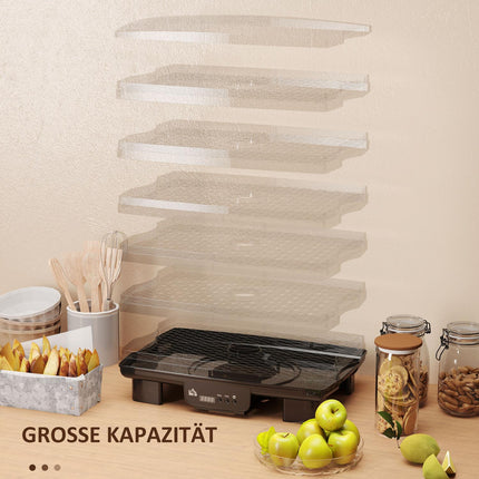 Déshydrateur déshydrateur avec 6 compartiments réglables en hauteur, 550 W, 40-70°C, minuterie 48 heures, déshydrateur pour viande, fruits, légumes, fleurs, noir