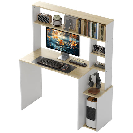 Bureau 113 x 45 cm Bureau d'ordinateur Table de bureau avec étagères ouvertes Support CPU Cadre en acier pour bureau à domicile Chambre à coucher Chêne |