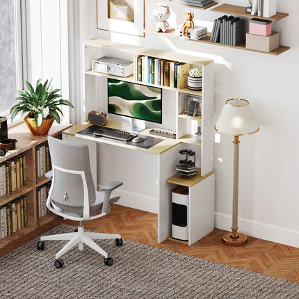 Bureau 113 x 45 cm Bureau d'ordinateur Table de bureau avec étagères ouvertes Support CPU Cadre en acier pour bureau à domicile Chambre à coucher Chêne |