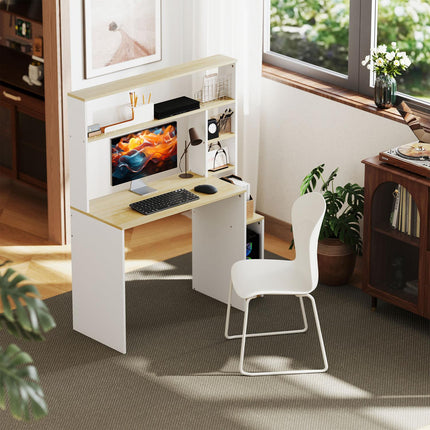 Bureau 113 x 45 cm Bureau d'ordinateur Table de bureau avec étagères ouvertes Support CPU Cadre en acier pour bureau à domicile Chambre à coucher Chêne |