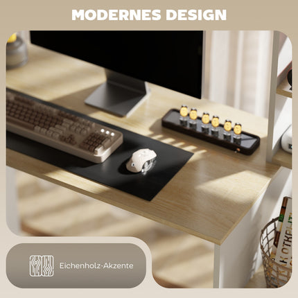Bureau 113 x 45 cm Bureau d'ordinateur Table de bureau avec étagères ouvertes Support CPU Cadre en acier pour bureau à domicile Chambre à coucher Chêne |