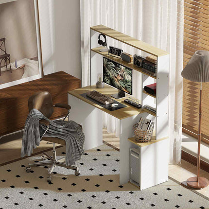 Bureau 113 x 45 cm Bureau d'ordinateur Table de bureau avec étagères ouvertes Support CPU Cadre en acier pour bureau à domicile Chambre à coucher Chêne |