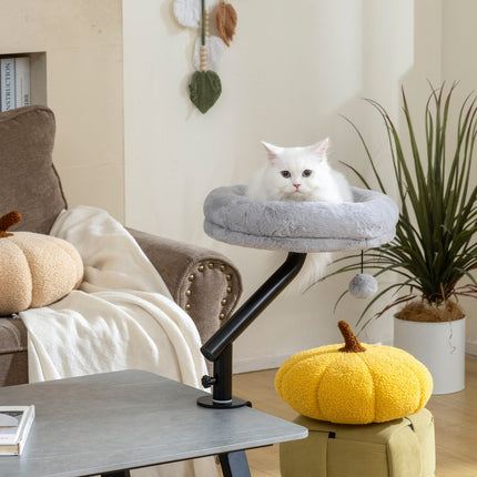 Lit de bureau pour chat avec rotation à 360°, hauteur réglable, gris