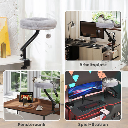 Lit de bureau pour chat avec rotation à 360°, hauteur réglable, gris