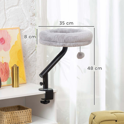 Lit de bureau pour chat avec rotation à 360°, hauteur réglable, gris