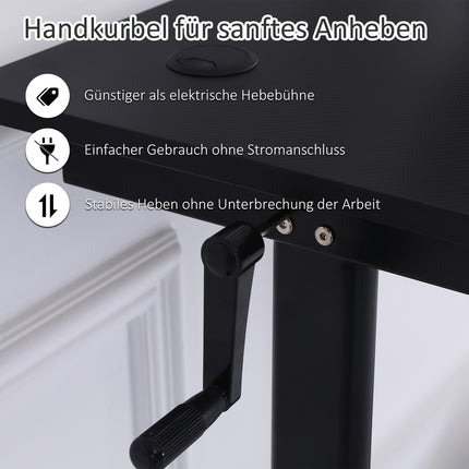 Höhenverstellbarer Stehtisch, Kurbelmechanismus, schwarz, 120x60 cm
