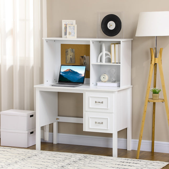 Computer table with drawers and cork top - White