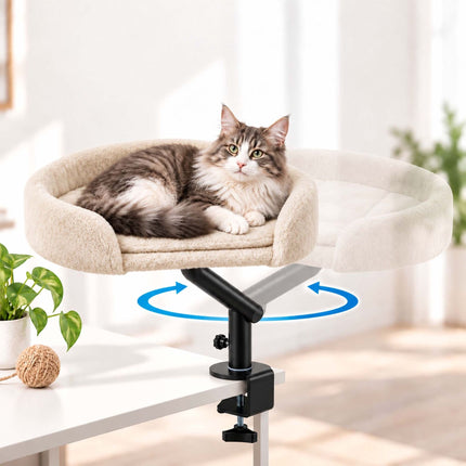 Desk Mounted Cat Bed with Clamp and Reversible Cushion, Cream, Up to 25 kg