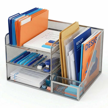 Organiseur de bureau, maille métallique, 5 compartiments