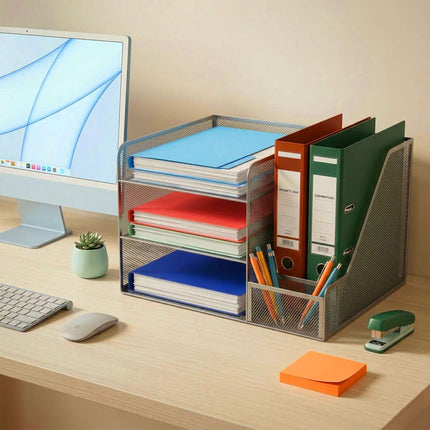 Organiseur de bureau, maille métallique, 5 compartiments