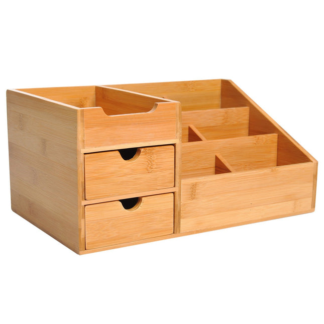 Schreibtisch-Organizer mit 2 Schubladen, Naturholz-Finish