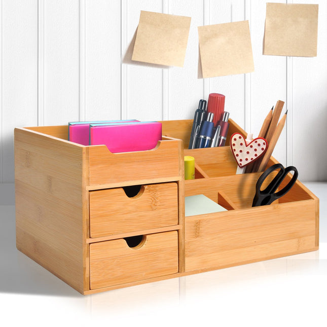 Schreibtisch-Organizer mit 2 Schubladen, Naturholz-Finish