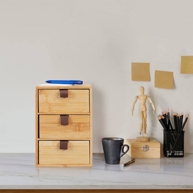 Schreibtisch-Organizer mit 3 Bambusschubladen