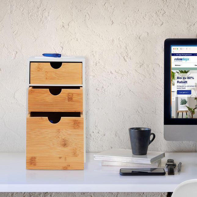 Schreibtisch-Organizer mit 3 Schubladen, Bambus MDF