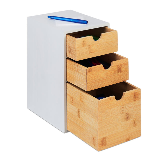 Schreibtisch-Organizer mit 3 Schubladen, Bambus MDF