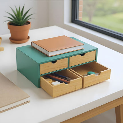 Organiseur de bureau avec 4 tiroirs en bambou