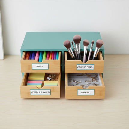 Organiseur de bureau avec 4 tiroirs en bambou