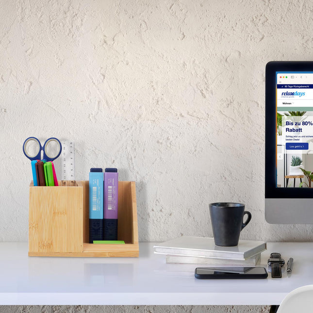 Organiseur de bureau avec porte-stylo en bambou, 2 compartiments