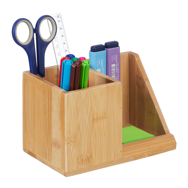 Organiseur de bureau avec porte-stylo en bambou, 2 compartiments